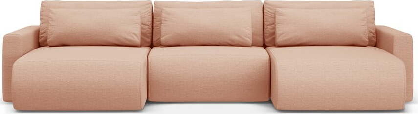 Růžová rozkládací rohová pohovka s úložným prostorem (do