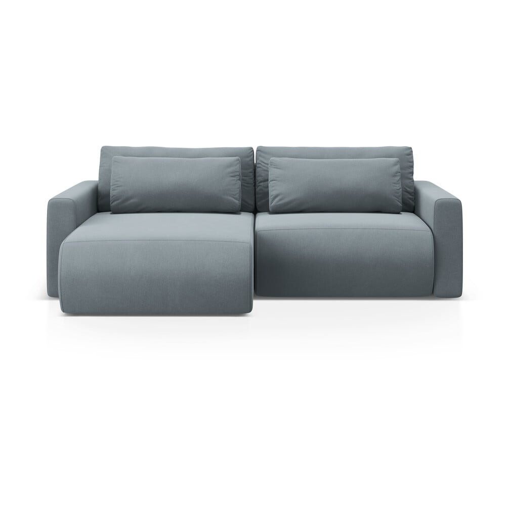 Šedomodrá sametová rozkládací rohová pohovka s úložným prostorem Belfast – Cosmopolitan Design