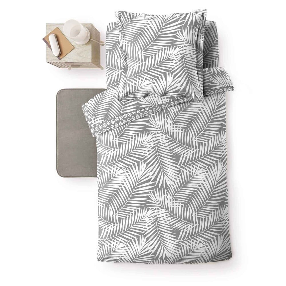 Šedé bavlněné povlečení na jednolůžko 140x200 cm Botania – douceur d'intérieur