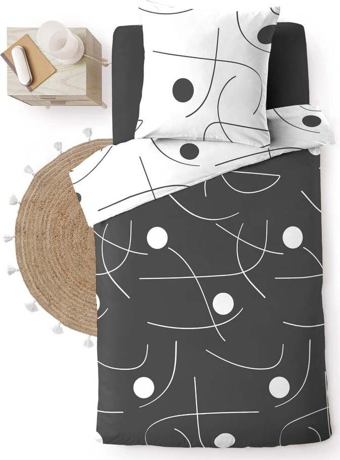 Bílé/tmavě šedé povlečení na jednolůžko z mikrovlákna 140x200 cm Sonate – douceur d'intérieur