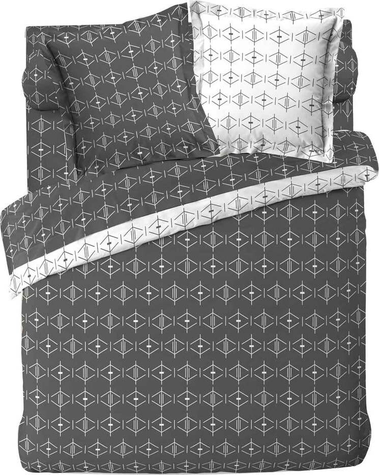 Bílé/tmavě šedé bavlněné povlečení na dvoulůžko/prodloužené 240x220 cm Aristide – douceur d'intérieur
