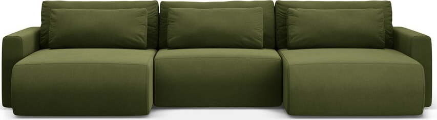 Zelená sametová rozkládací rohová pohovka s úložným prostorem (do 