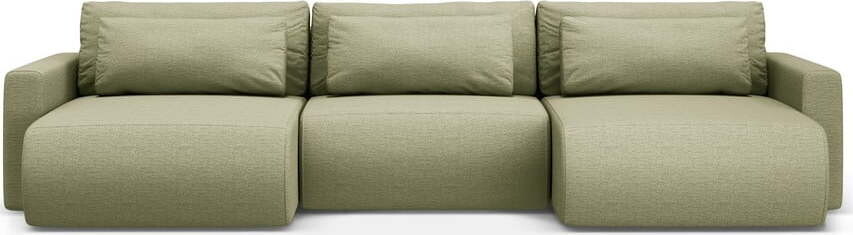 Zelená rozkládací rohová pohovka s úložným prostorem (do