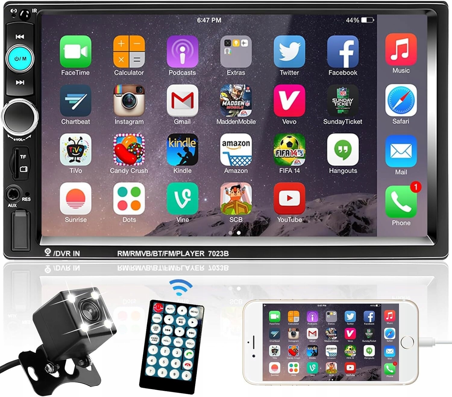 Autorádio 2DIN Carplay 7' 'bluetooth Couvací Kamera Podofo 7023B