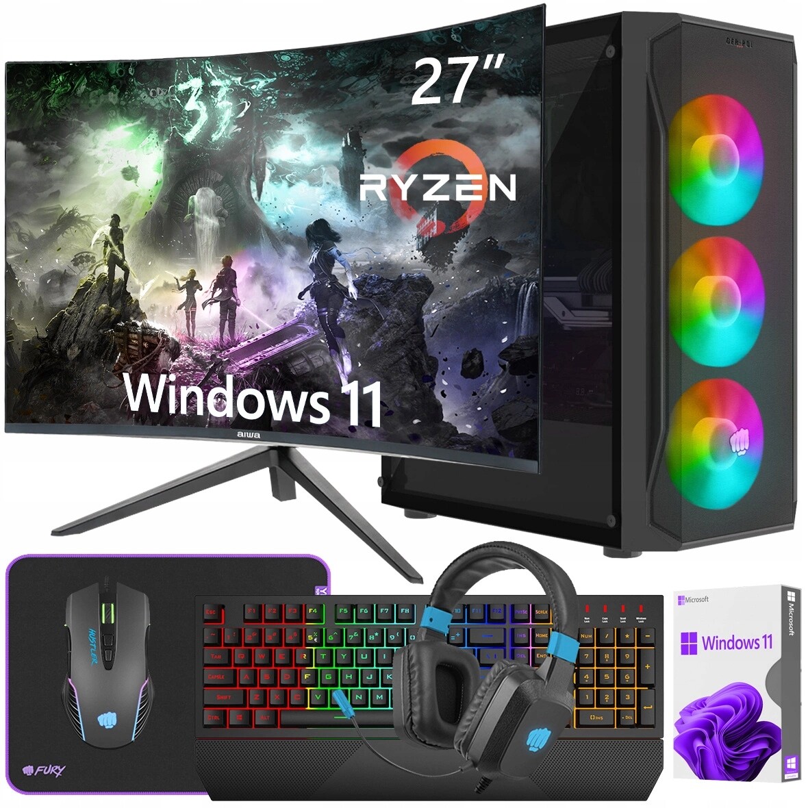 Herní Set Ryzen 5500 Rtx 3050 32GB DDR4 Ssd 512 Windows 11 Monitor 27