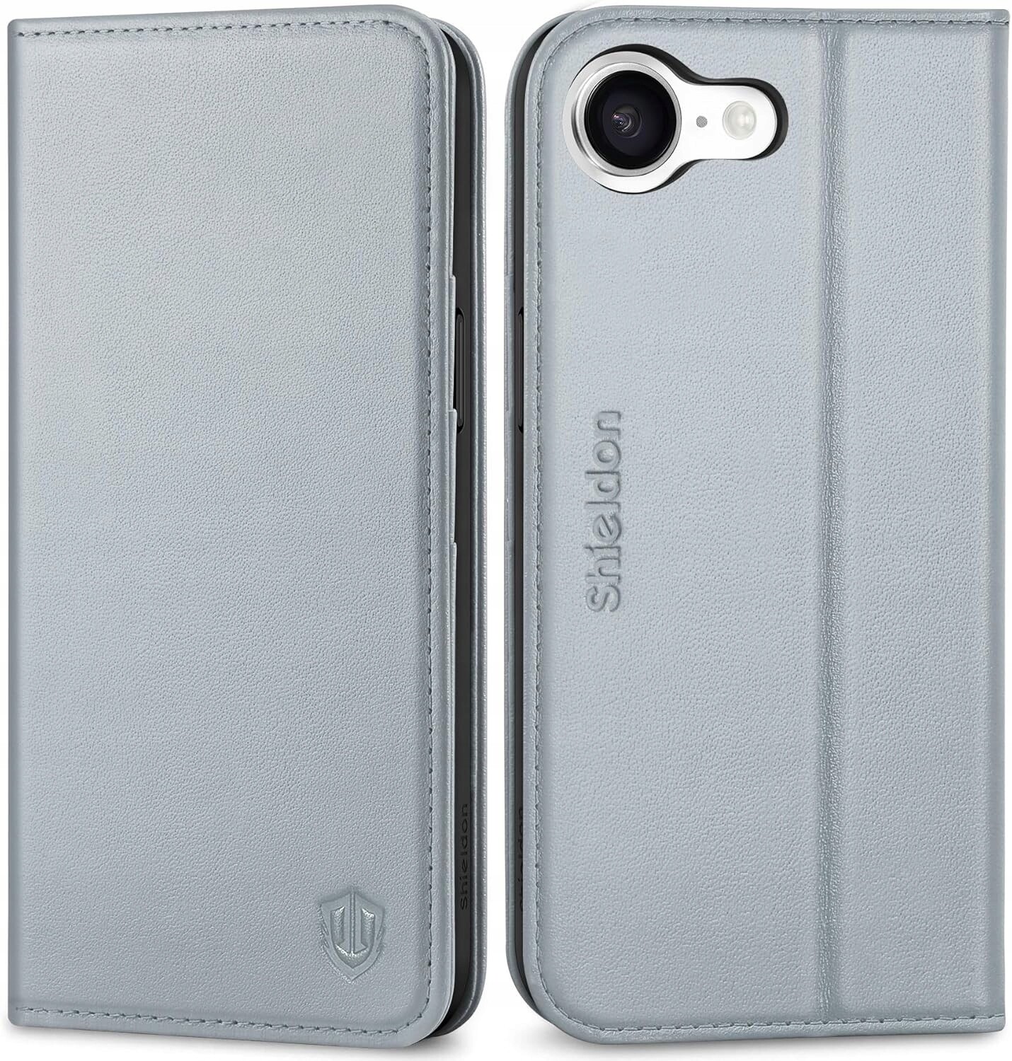 Shieldon přírodní pouzdro pro iPhone 16e, peněženka Rfid s klopou, šedá