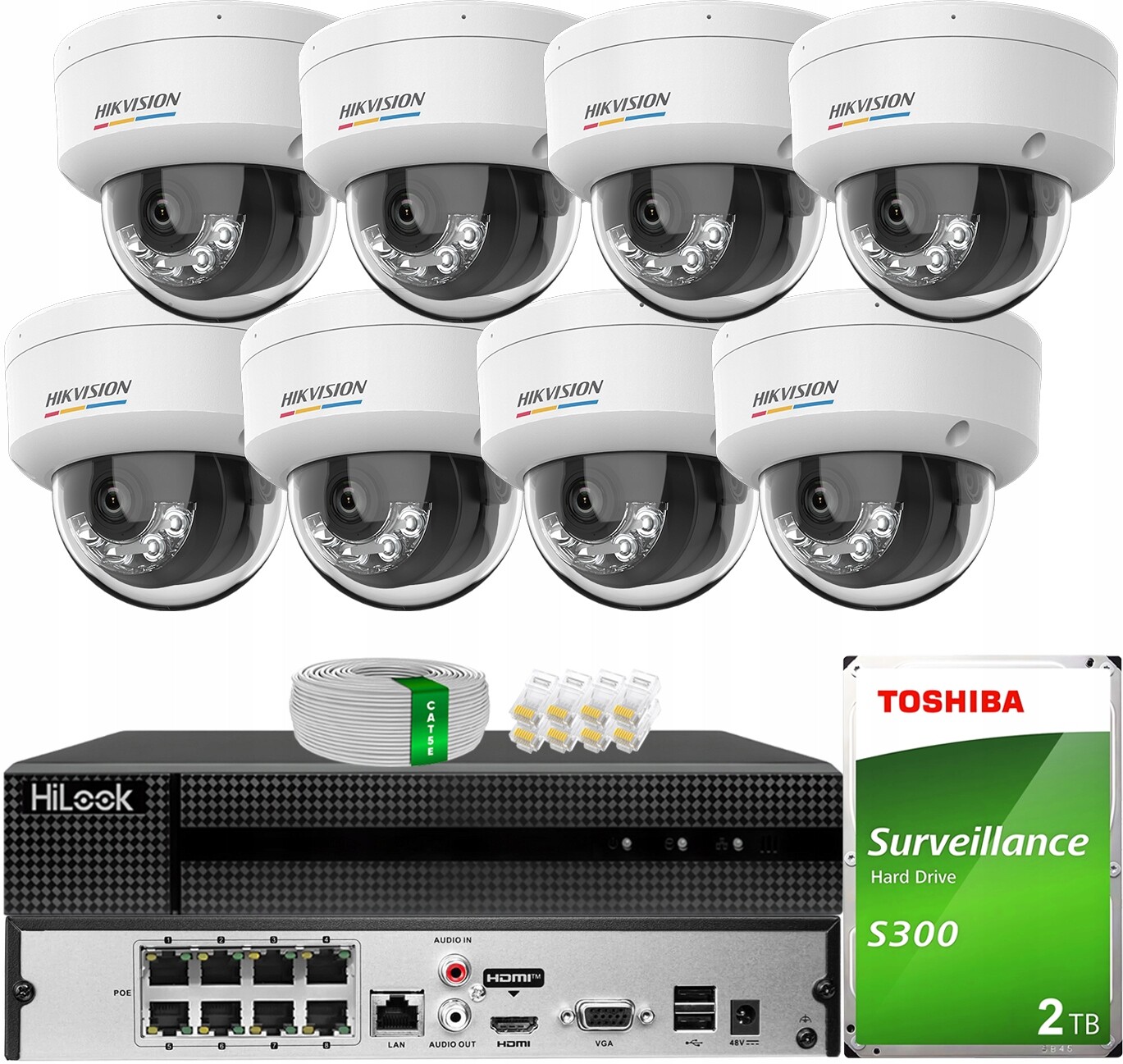 Sada 8x 4MPX kamera DS-2CD1147G2H-LIU Hybrid ColorVu Hikvision Disk 2TB