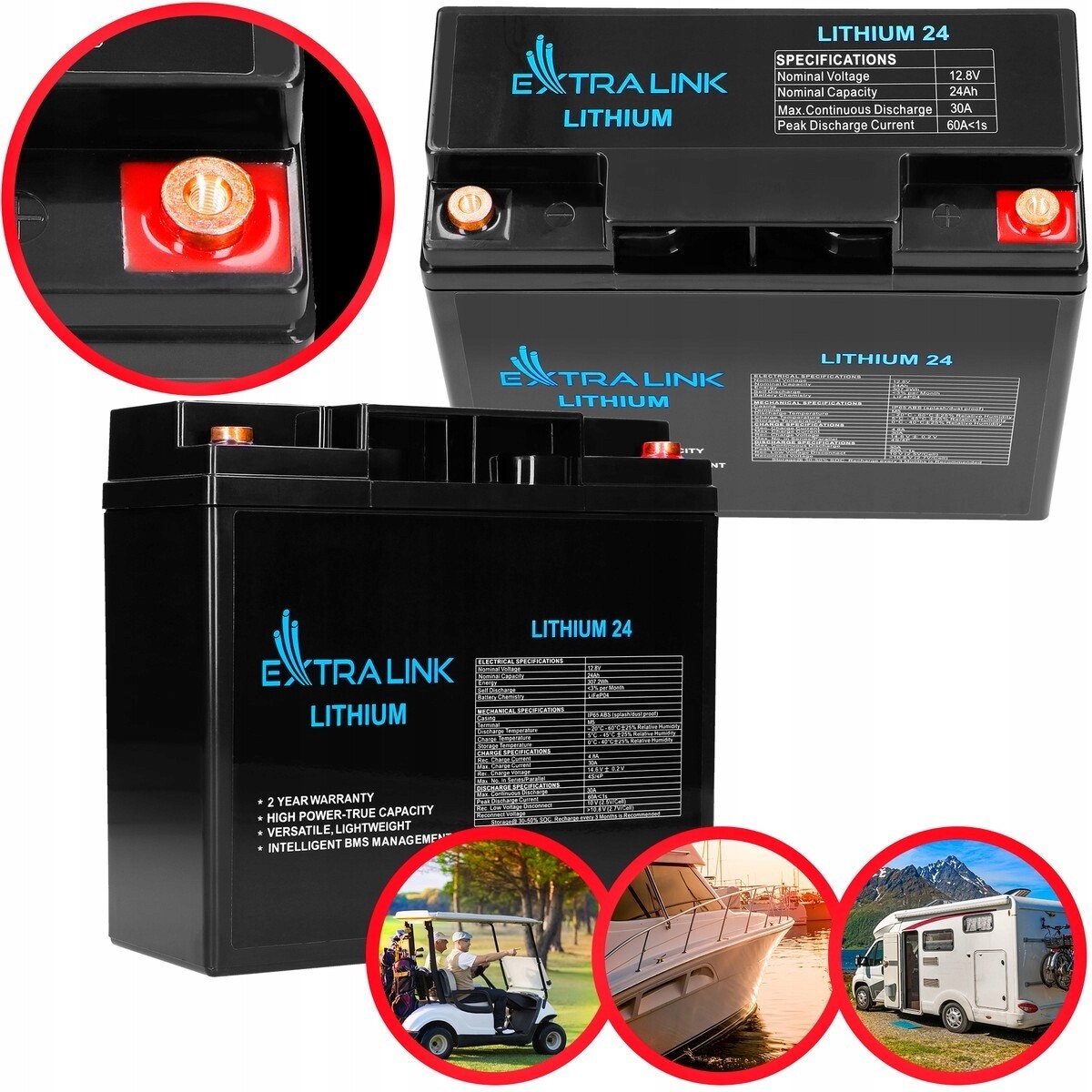 Extralink Lifepo4 24Ah Akumulátor 12,8V, Bms