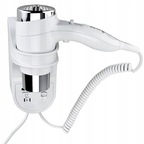 Fén s držákem a zásuvkou, bílý, 1600W