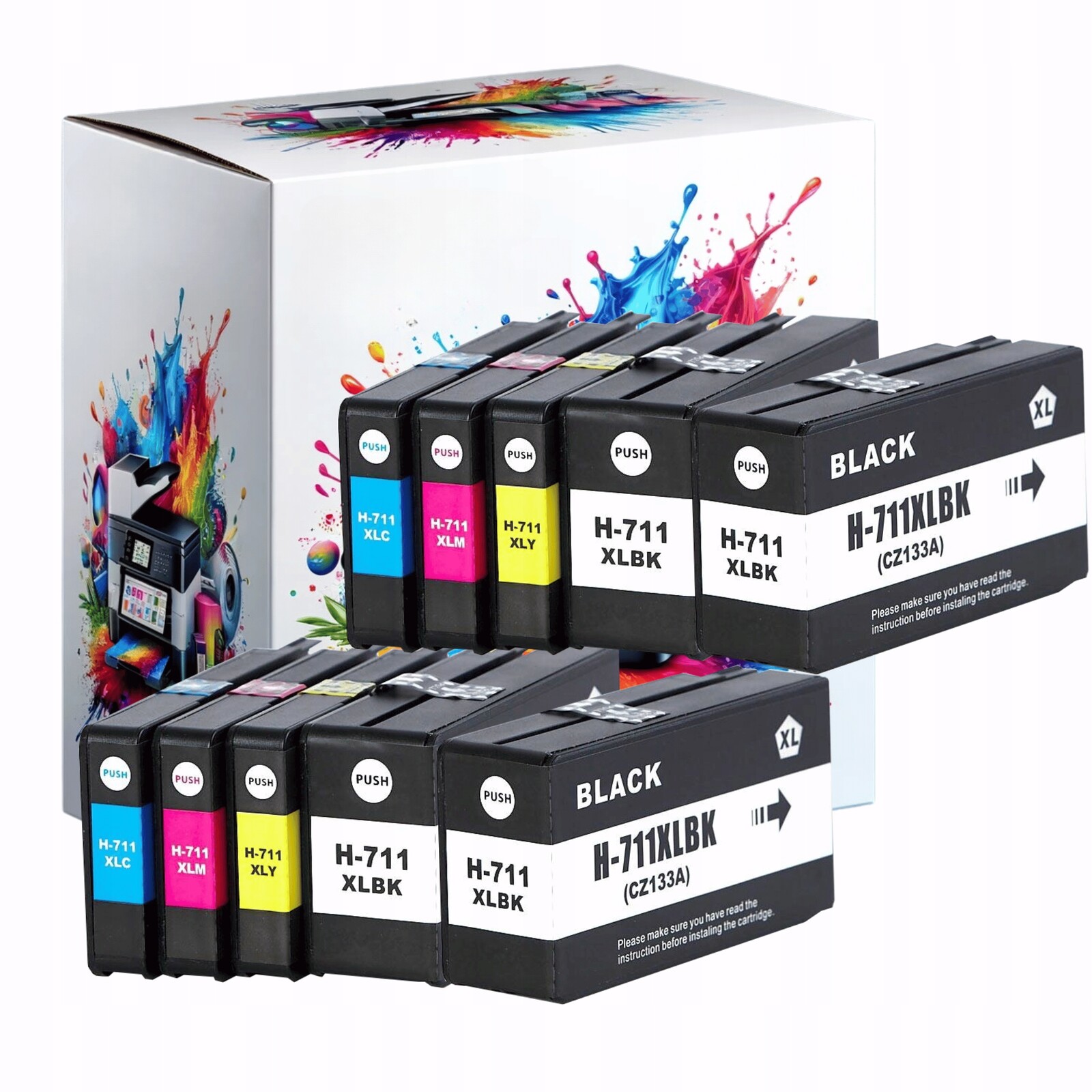 10x Náplně Do Tiskárny Hp 711 XL Designjet T120 T525 T530 T520 CZ133A Set