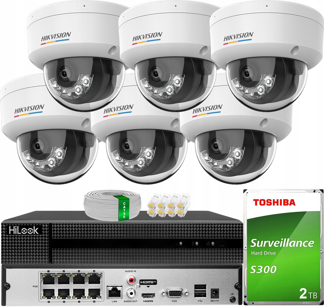 Sada 6x 4MPX kamera DS-2CD1147G2H-LIU Hybrid ColorVu Hikvision Disk 2TB