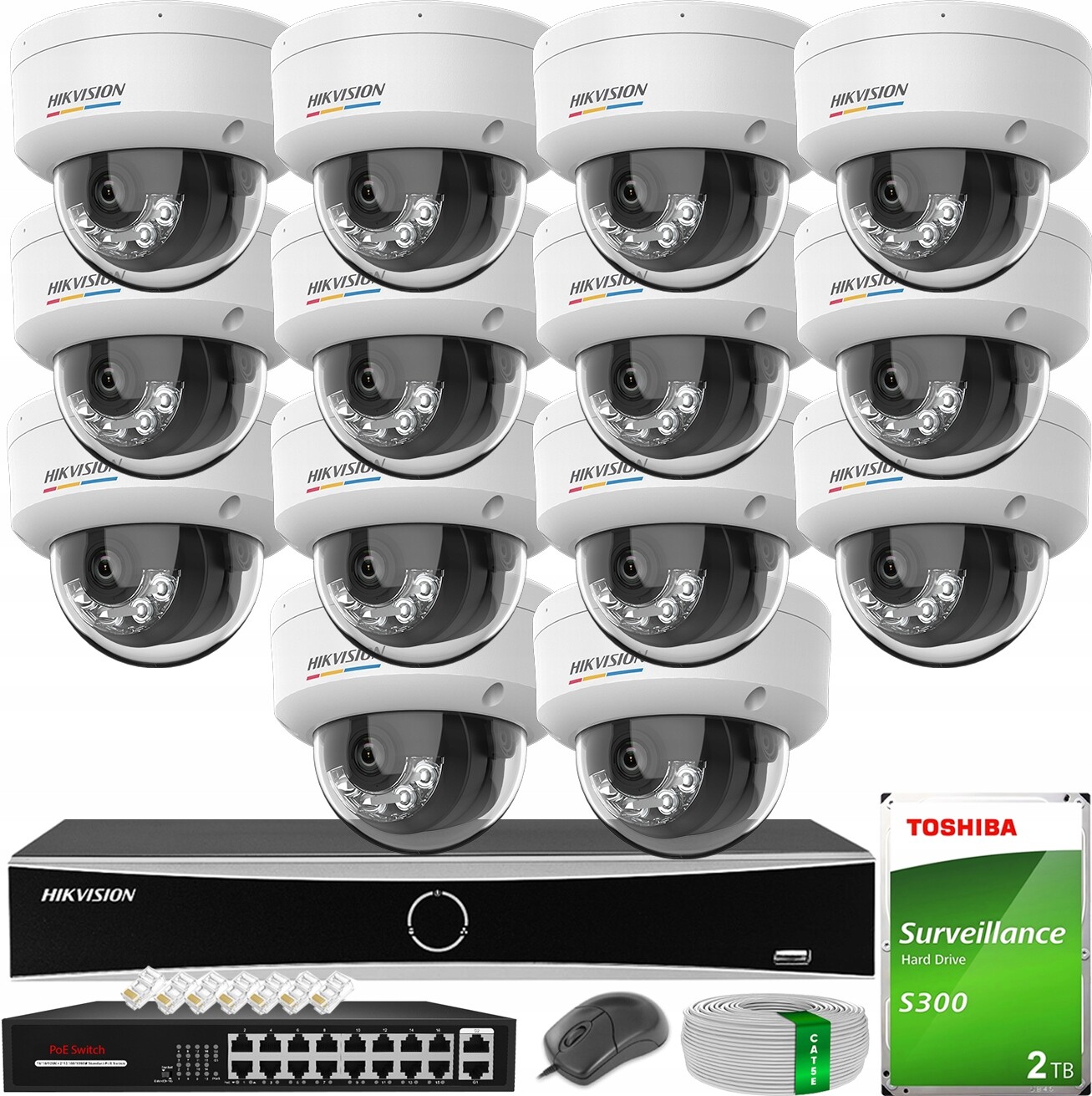 Sada Hikvision 14x Kamera Ip 4MPX Smart Hybrid Light ColorVu Dori 2TB