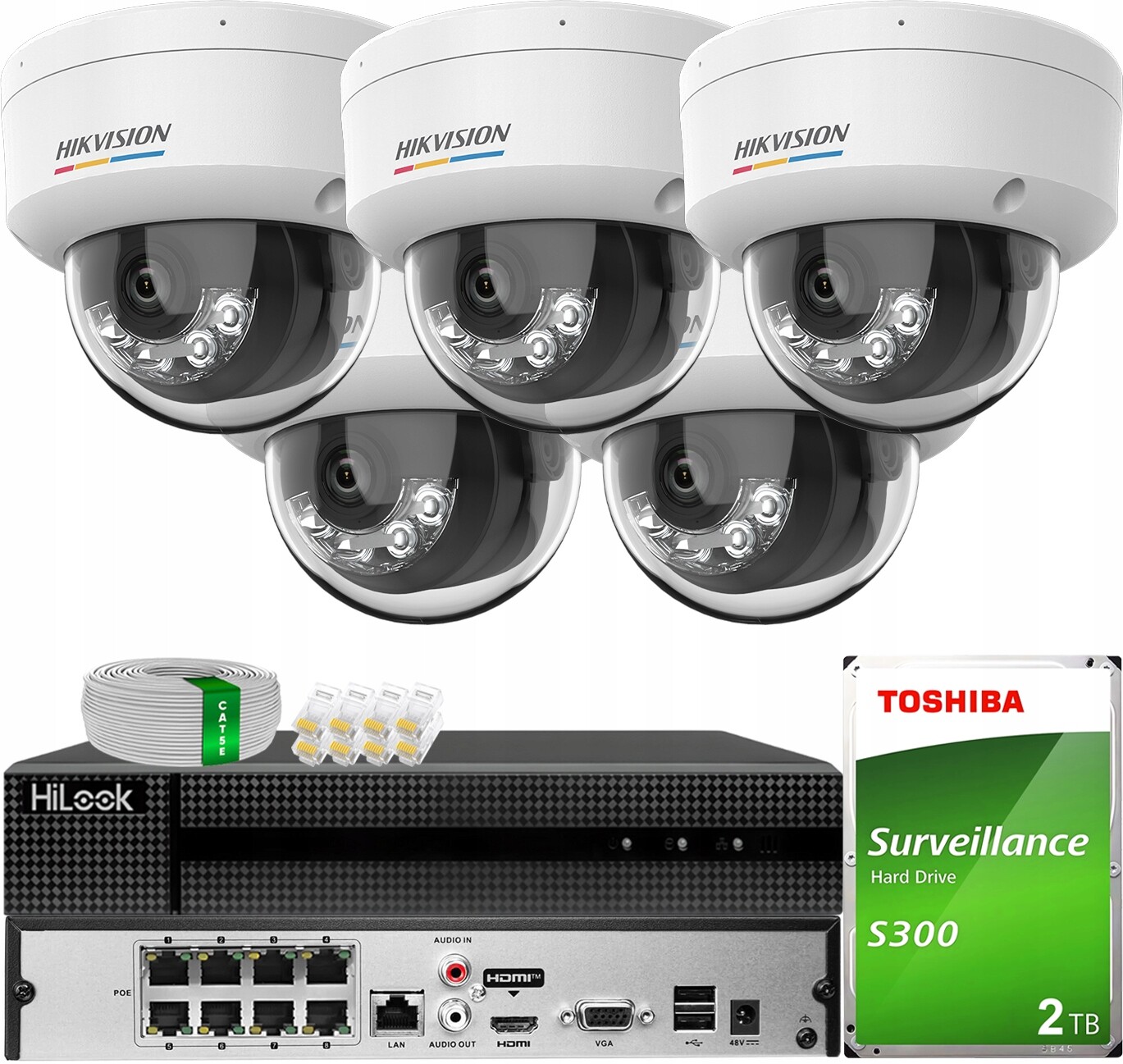 Sada 5x 4MPX kamera DS-2CD1147G2H-LIU Hybrid ColorVu Hikvision Disk 2TB
