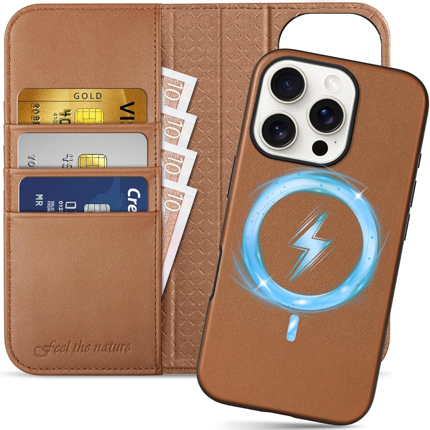 Shieldon přírodní pouzdro Magsafe pro iPhone 16 Pro Rfid 2v1, bronzové