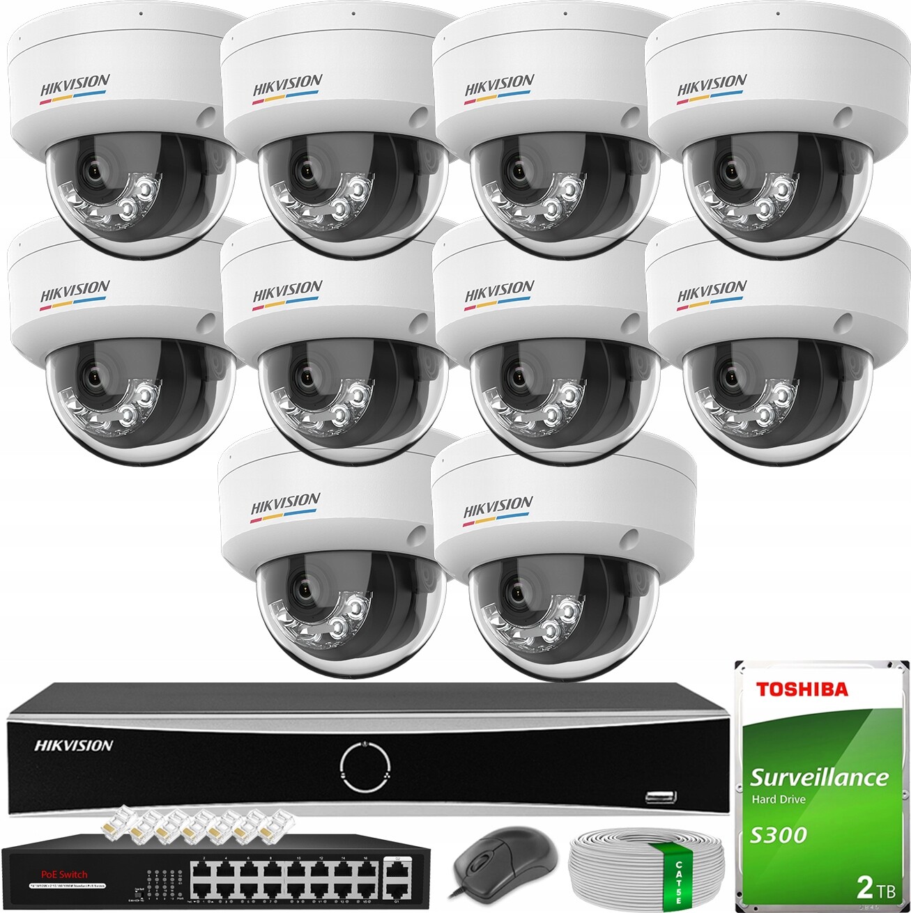 Sada Hikvision 10x Kamera Ip 4MPX Smart Hybrid Light ColorVu Dori 2TB