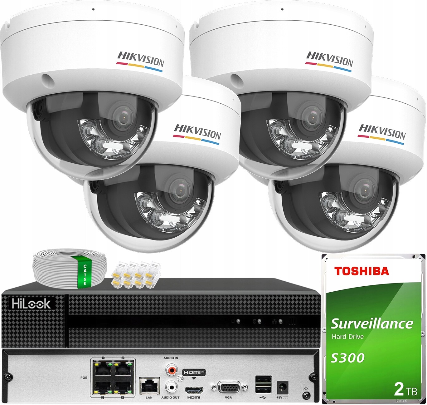 Monitorování se 4 Kamerami Ip 6MPX Smart Hybrid ColorVu Hikvision Disk 2TB