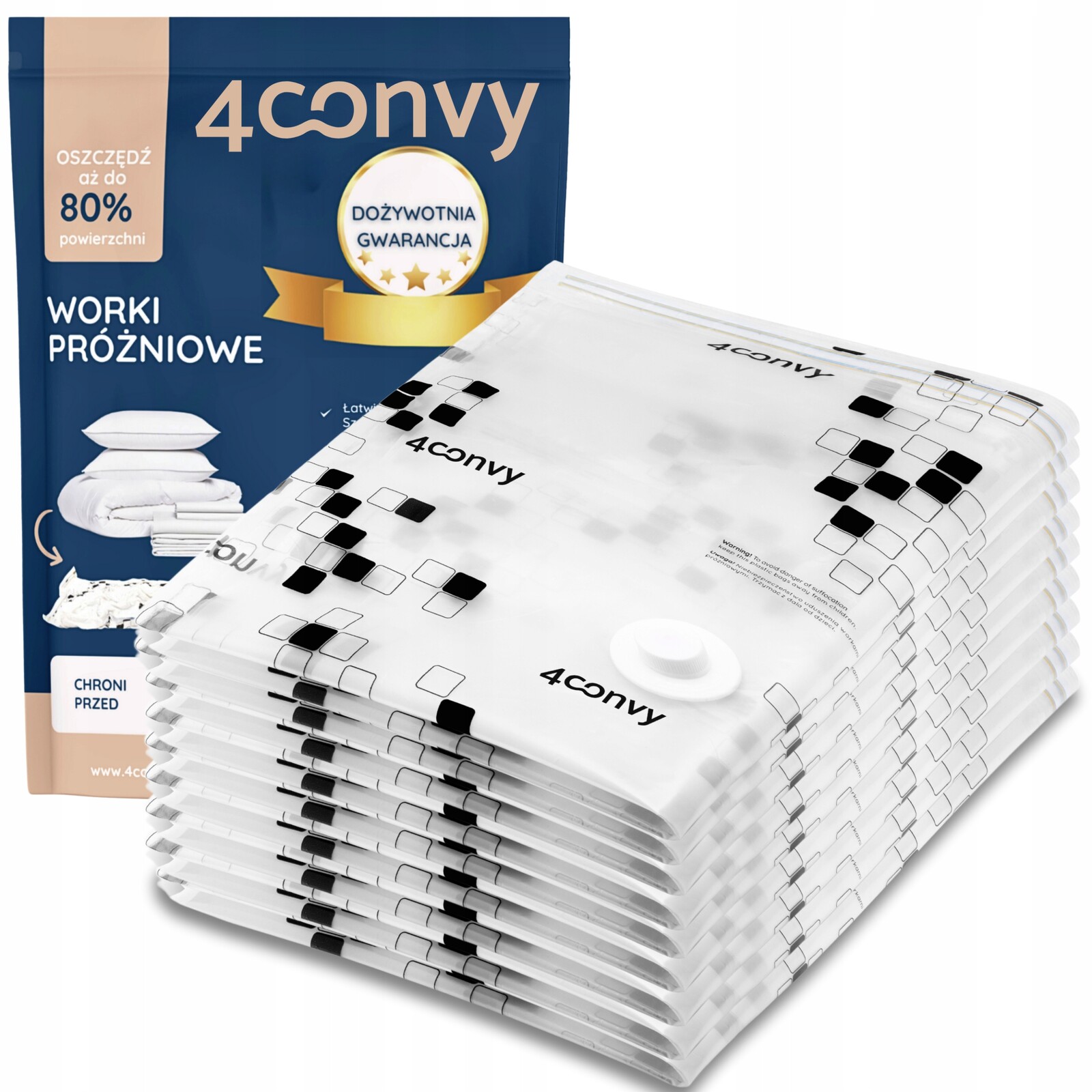 4CONVY 9ks Pevné vakuové sáčky 60x80 na oblečení deka bezpečná sada