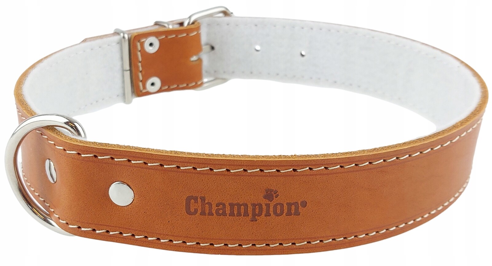 Obojek pro psa Lícová kůže Polský Výrobce Champion 75 cm/4 cm Koniak