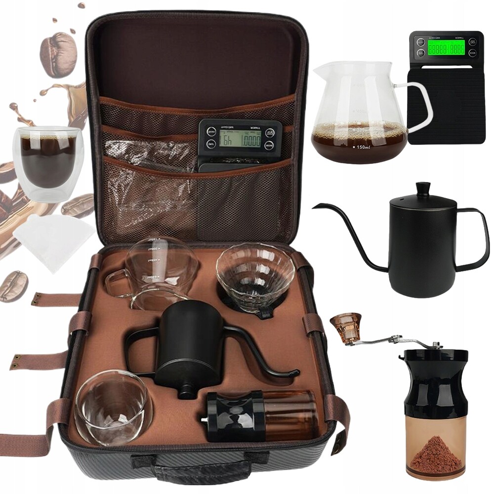 Kávový Set Pro Přípravu Kávy Se Skleněným Šálkem A Ruční Konvičkou