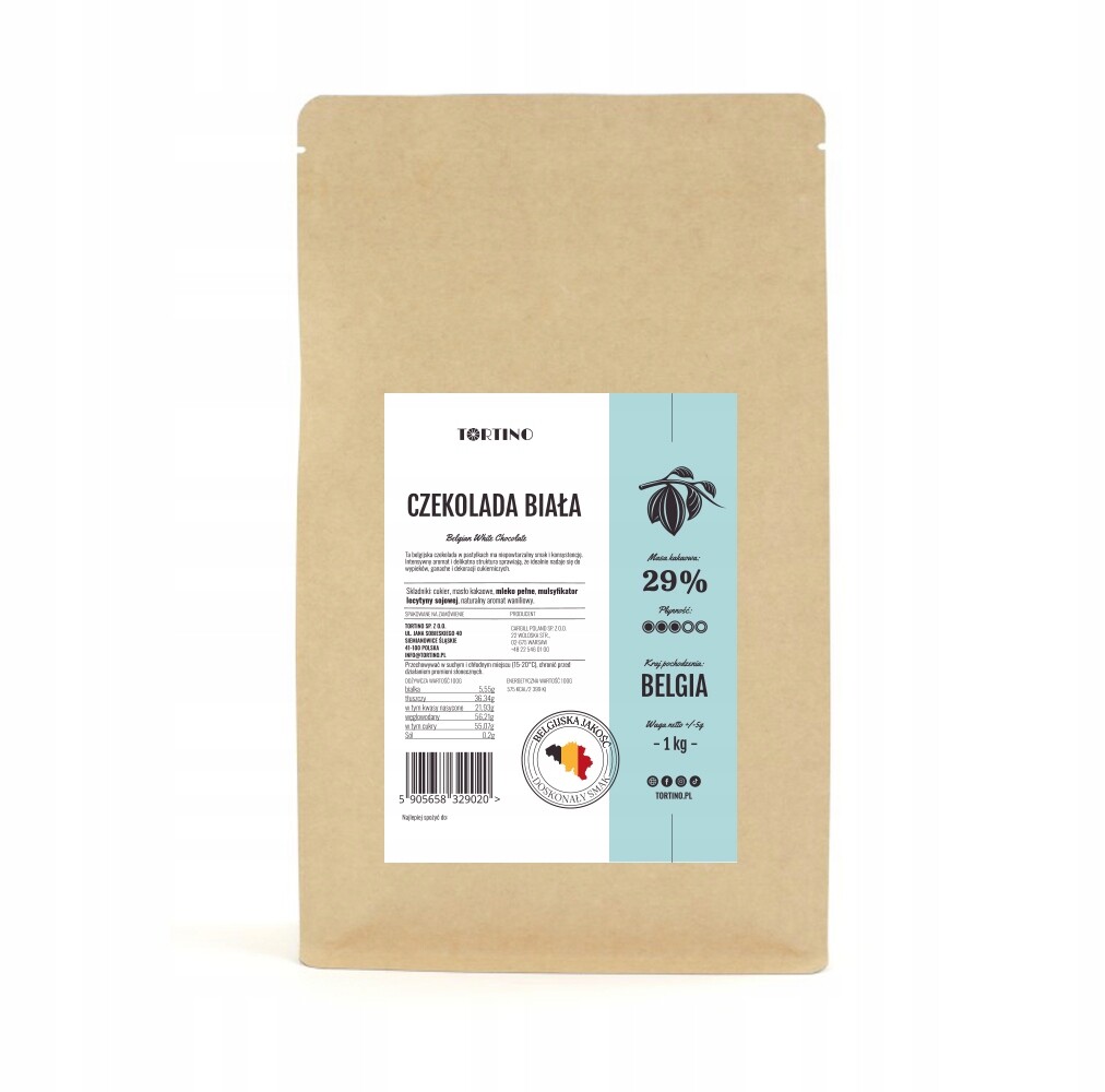Čokoláda bílá belgická 29% 1 kg Tortino