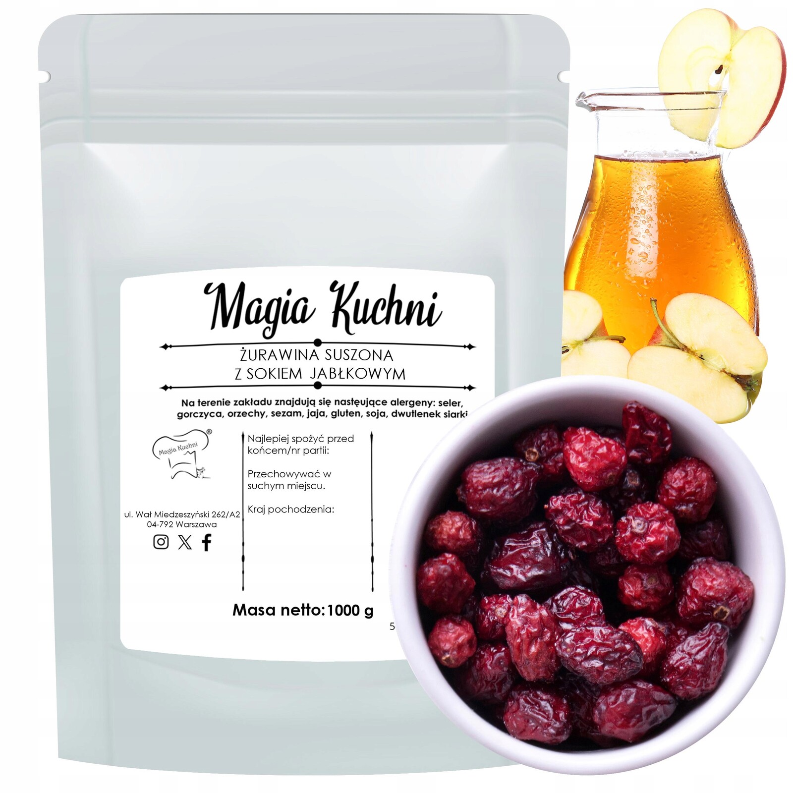 Sušené brusinky bez cukru S Jablečnou Šťávou 1kg