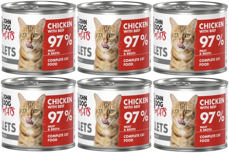 John Dog For Cats mokré krmivo pro kočky Kuře S Hovězím Masem filé 6x140 g