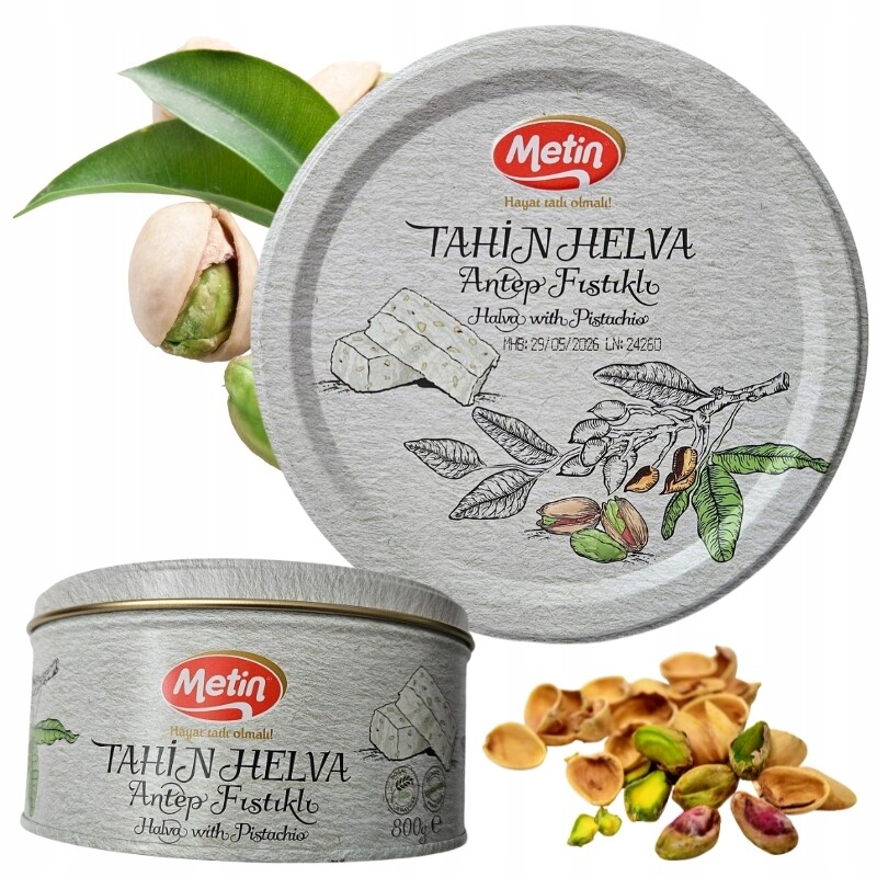 Metin Originální turecká Chalva s Pistáciemi 8% 57% Tahini 800g Plechovka