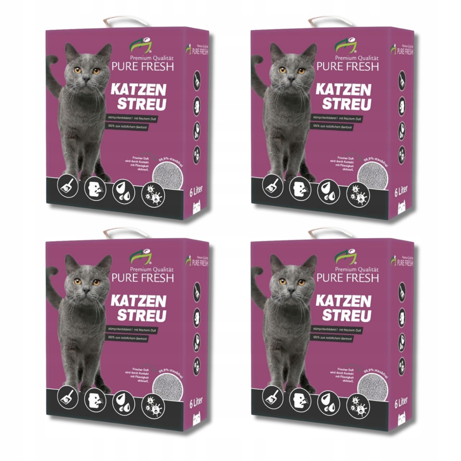 Stelivo pro kočky bentonitové, hrudkující, bez zápachu, 4 x 6 l, premium