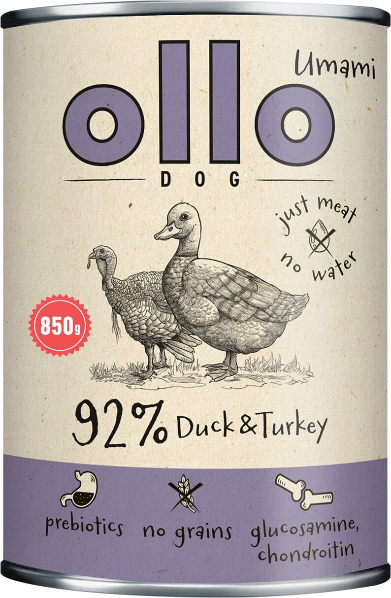 Ollo Umami Kachna Krůta Krmivo Vlhké pro psa Set 6x850 g