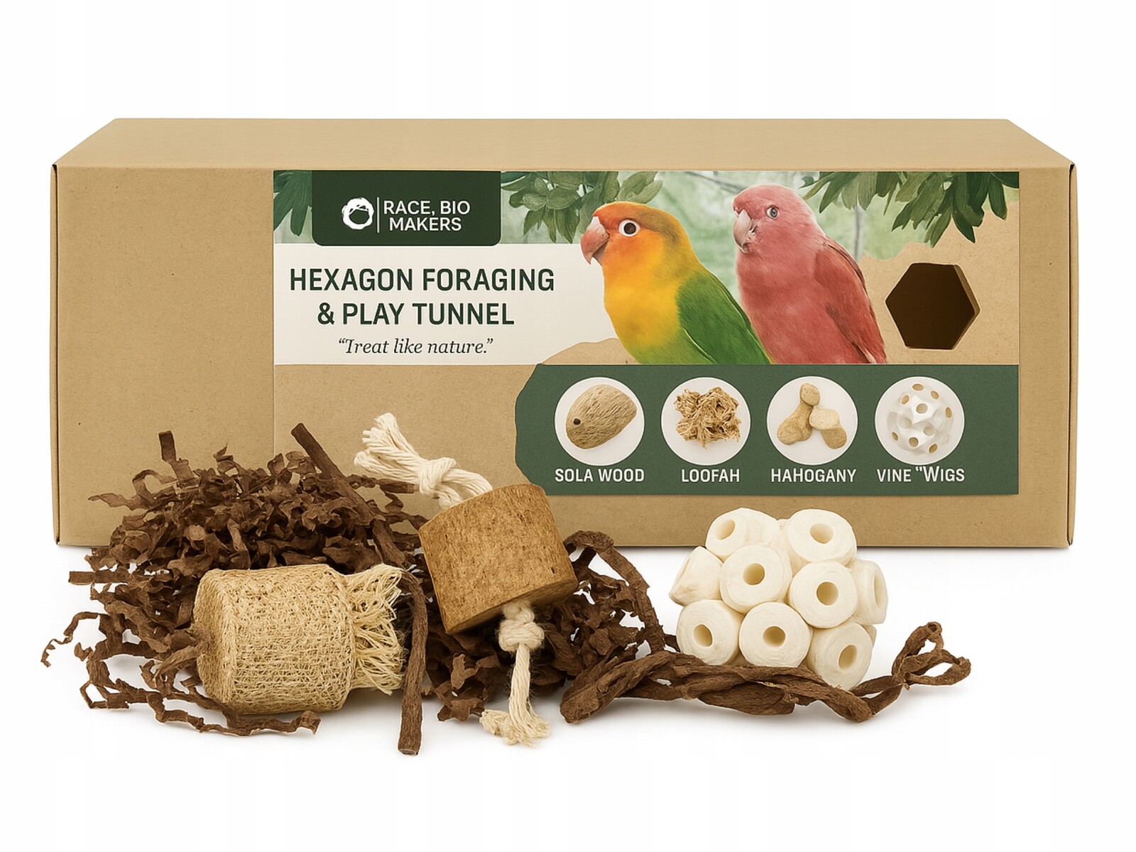 Hexagon Foraging & Play Tunnel – přírodní Hračka na krmení pro papoušky