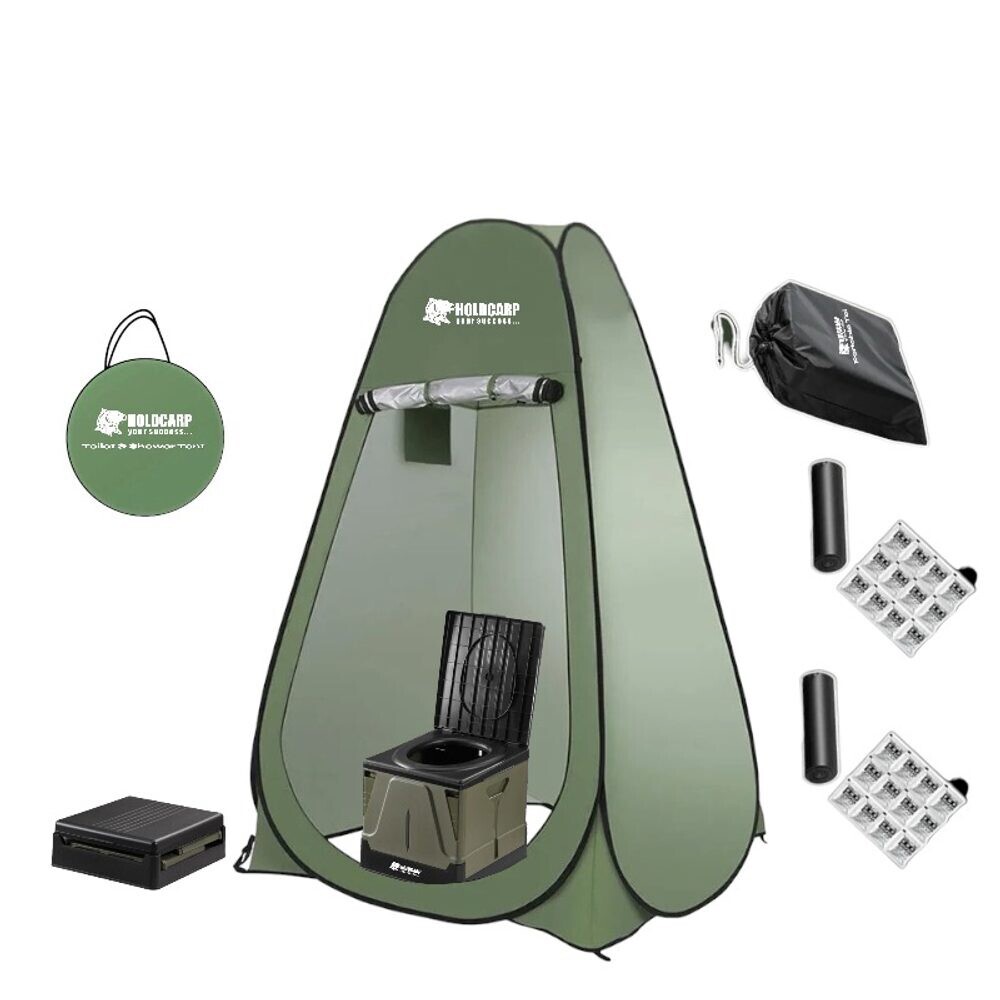 Holdcarp Set Skládací přenosná toaleta Portable Toi BIG + Toilet & Shower Tent + Toi Gabrage Kit BIG