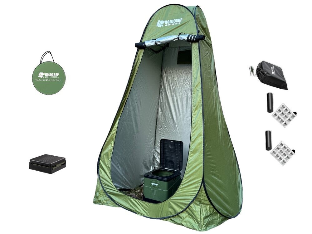 Holdcarp Set Skládací přenosná toaleta Portable Toi + Toilet & Shower Tent + Toilet Garbage Kit