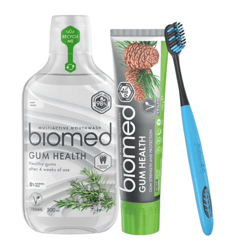 BIOMED Gum Health sada péče o citlivé dásně, zubní pasta 100g, kartáček a ústní voda 500ml