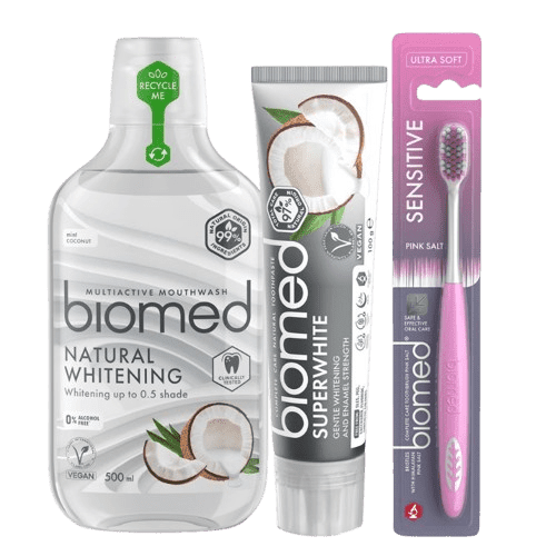 BIOMED Superwhite sada bělicí zubní péče, zubní pasta 75ml, kartáček a ústní voda 500ml
