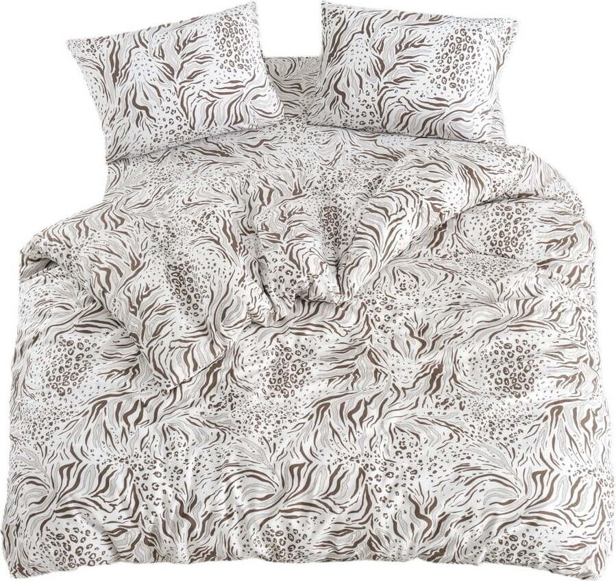 Bílo-hnědé povlečení na jednolůžko/prodloužené s prostěradlem/3dílné 160x220 cm Modern – Mila Home