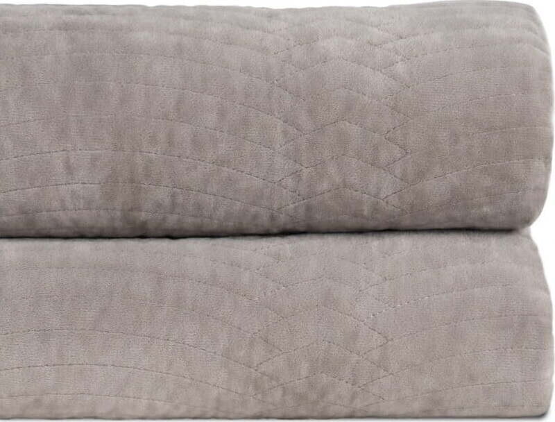 Šedý sametový prošívaný přehoz 180x260 cm – Ixia