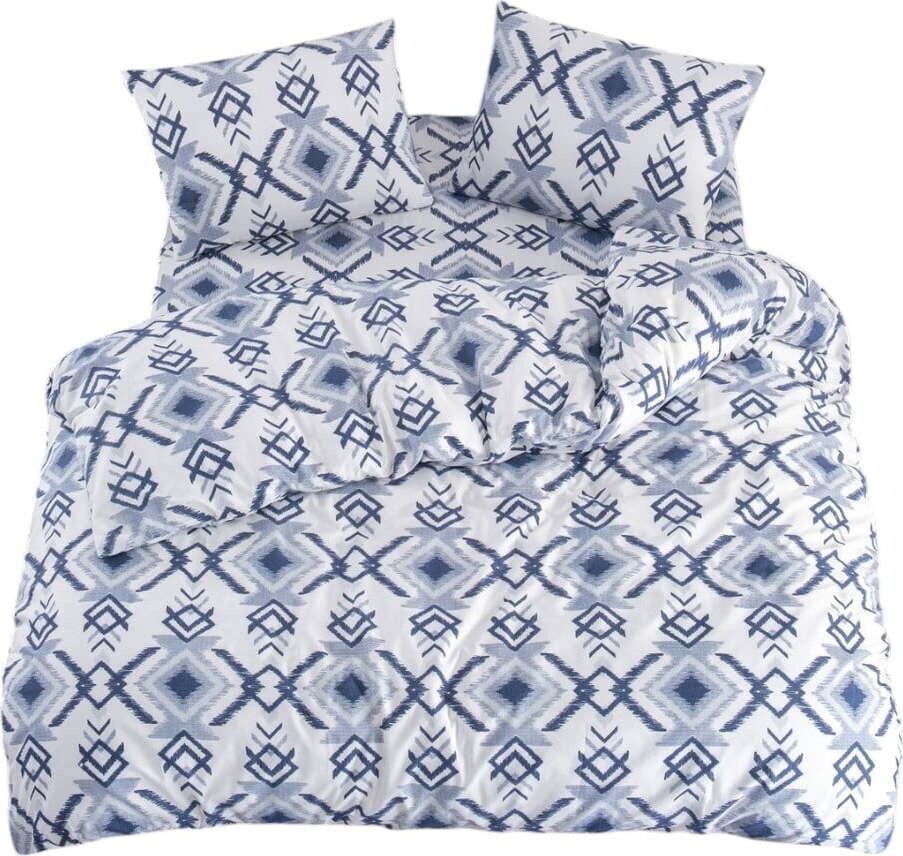 Bílo-modré povlečení na dvoulůžko/prodloužené s prostěradlem/4dílné 200x220 cm Geometric – Mila Home