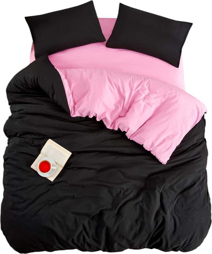 Černo-růžové povlečení na jednolůžko/prodloužené s prostěradlem/3dílné 160x220 cm Classic – Mila Home