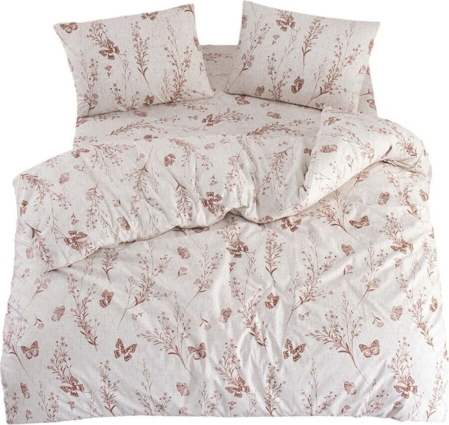 Béžové povlečení na dvoulůžko/prodloužené s prostěradlem/4dílné 200x220 cm Floral Butterfly – Mila Home