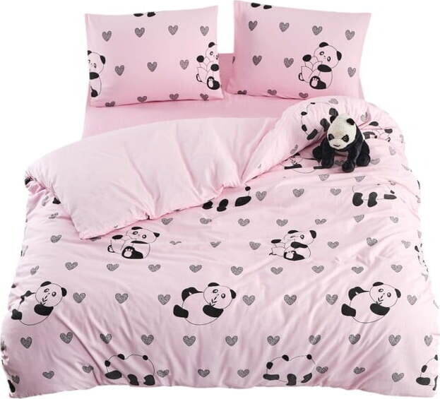 Růžové povlečení na jednolůžko/prodloužené s prostěradlem/3dílné 160x220 cm Panda – Mila Home