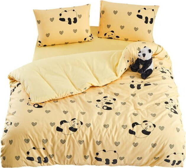 Žluté povlečení na jednolůžko/prodloužené s prostěradlem/3dílné 160x220 cm Panda – Mila Home
