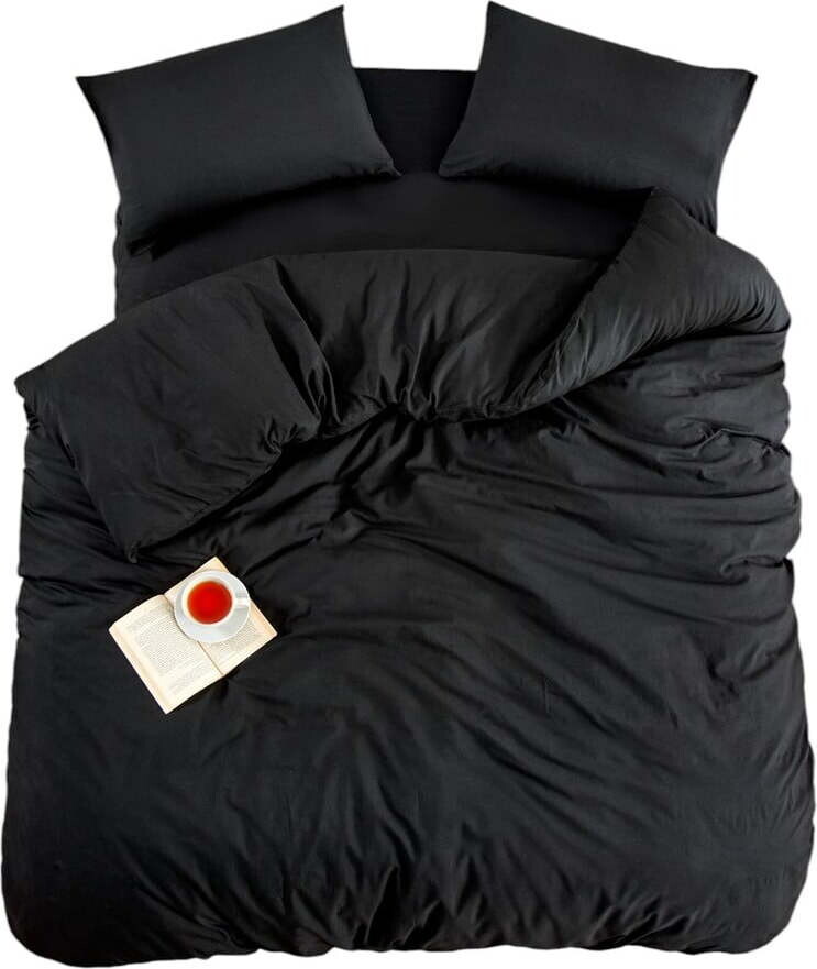Černé povlečení na dvoulůžko/prodloužené s prostěradlem/4dílné 200x220 cm Classic – Mila Home