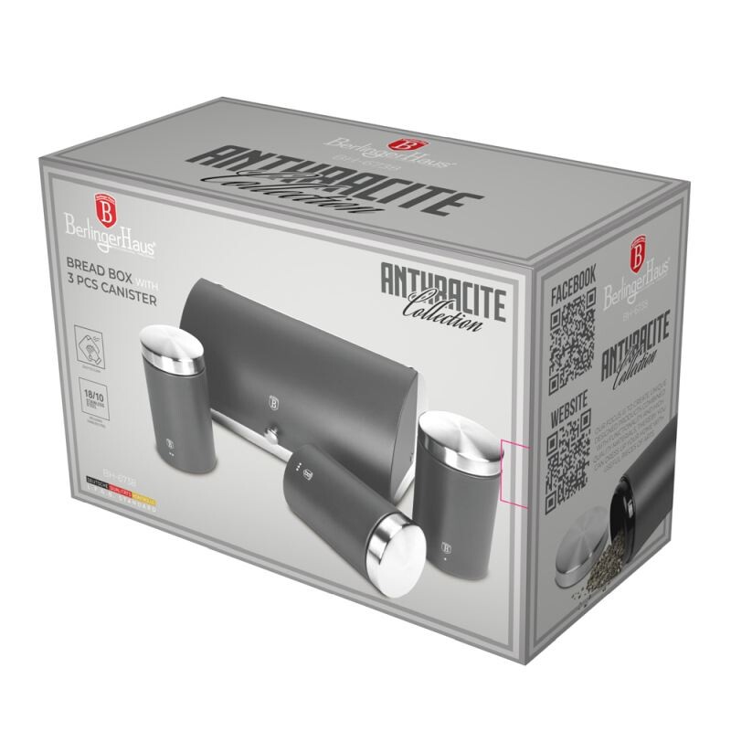 BERLINGERHAUS Chlebník a sada dóz na potraviny 4 ks Antracit Collection BH-6738