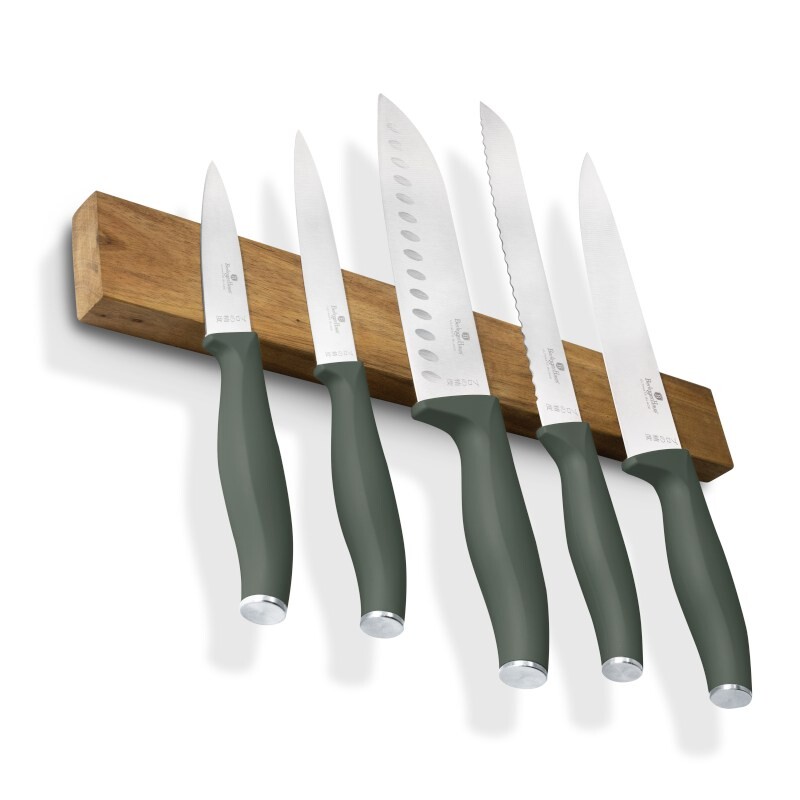 BERLINGERHAUS Sada nožů s magnetickým držákem z akátového dřeva 6 ks Matte Green Collection BH-2978