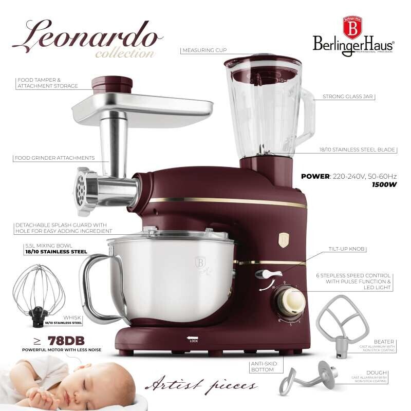 BERLINGERHAUS Kuchyňský robot s mlýnkem a mixérem 1500 W Leonardo Collection BH-9531
