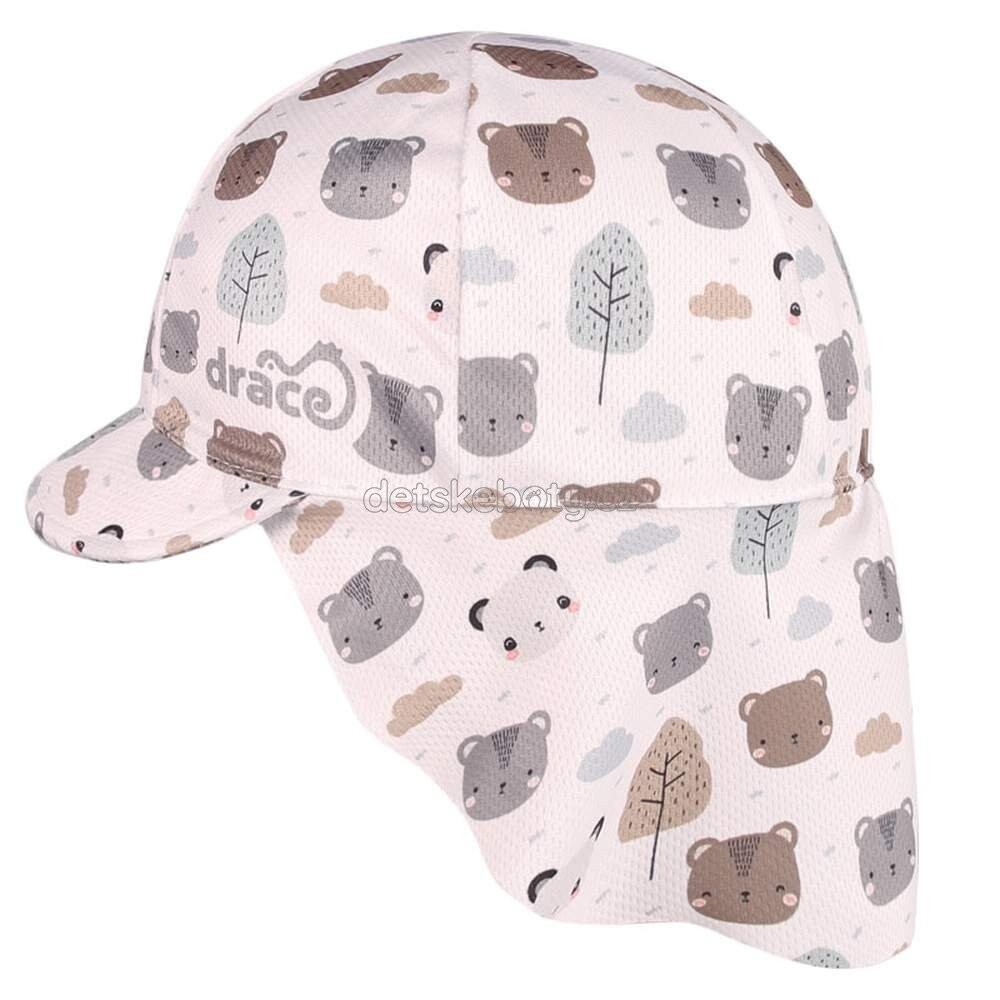 letní kšiltovka s plachetkou Safari - bílá - medvídci Velikost: 46-48