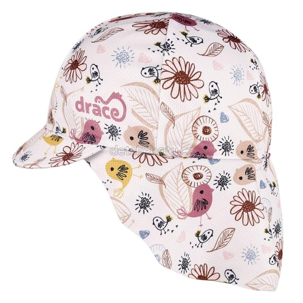 letní kšiltovka s plachetkou Safari - bílá - ptáčci Velikost: 46-48