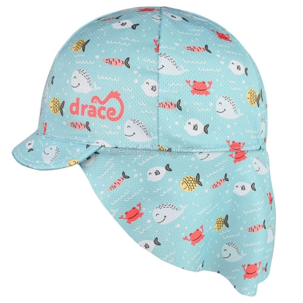 letní kšiltovka s plachetkou Safari - mentolová - rybičky Velikost: 46-48