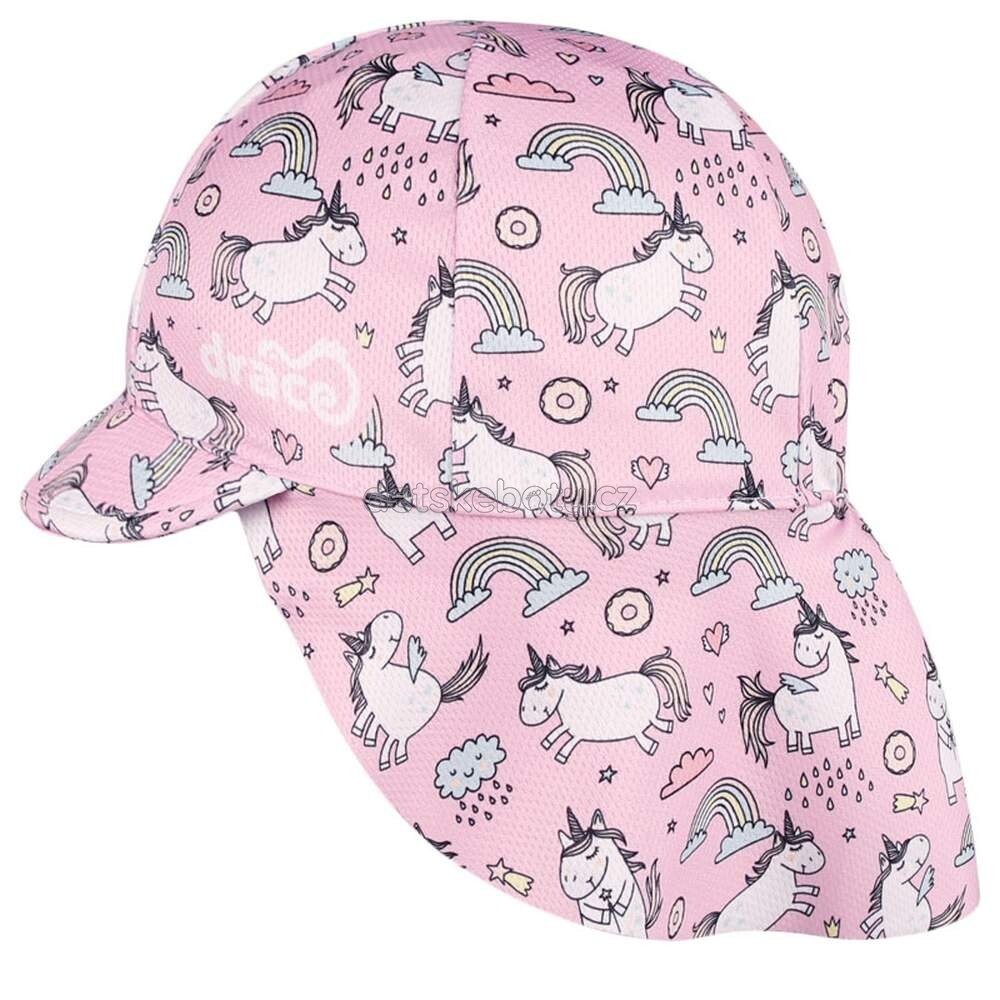 letní kšiltovka s plachetkou Safari - růžová - jednorožci Velikost: 46-48
