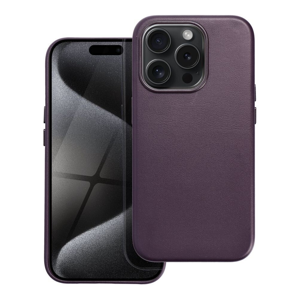 Zadní kryt LEATHER MAG COVER case pro Apple iPhone 15 Pro, tmavě fialová